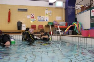 First steps. Easy does it here with Carolann, Master Scuba Instructor and Elite Professional at Scubaco Ltd and 'Scuba Diva' Louise. Louise had only just recently learned to swim! How amazing it that :-)