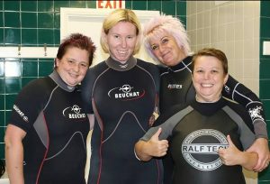 First time 'Scuba Divas' who all successfully donned scuba kit and had a go. It's what it's all about. Trying something new. Happy faces with a positive outcome. It's what we aim for each time at Scubaco Ltd. Positive learning = Positive outcome - Happy scuba divers :-)